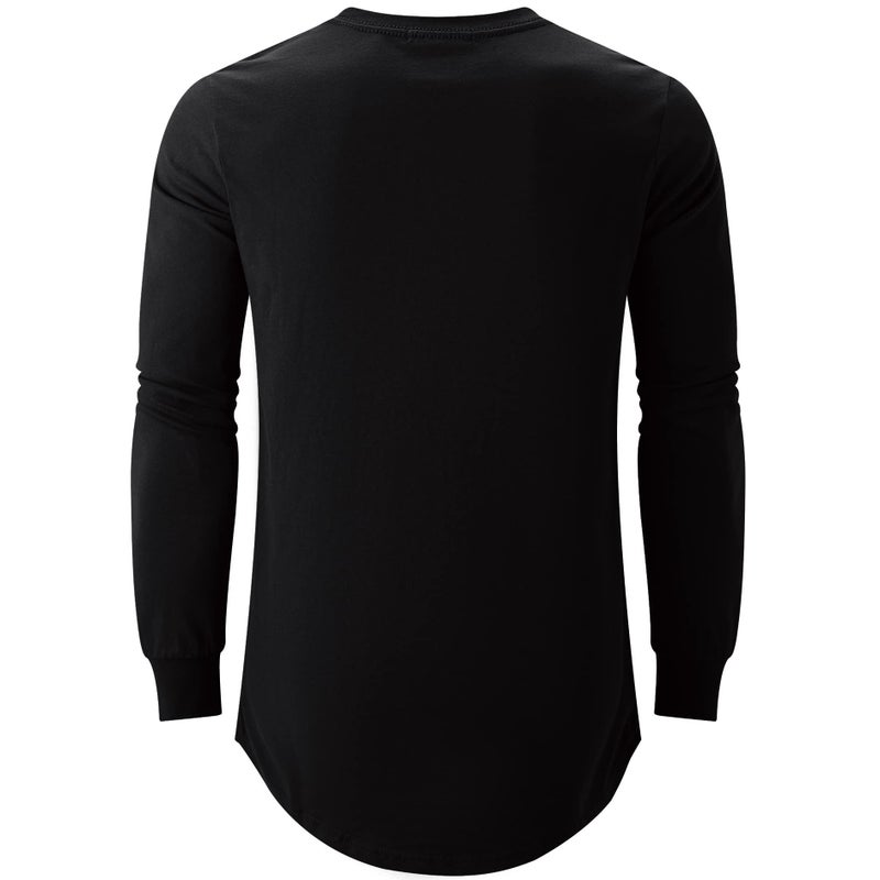 KLIEGOU Mens Cotton Hipster Hip Hop Longline Long Sleeve T Shirt 67(Black M) - Image 2
